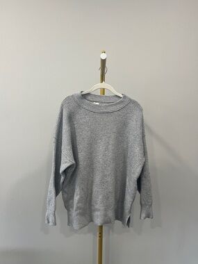 Aerie Light Grey Waffle Knit Crew Sweater